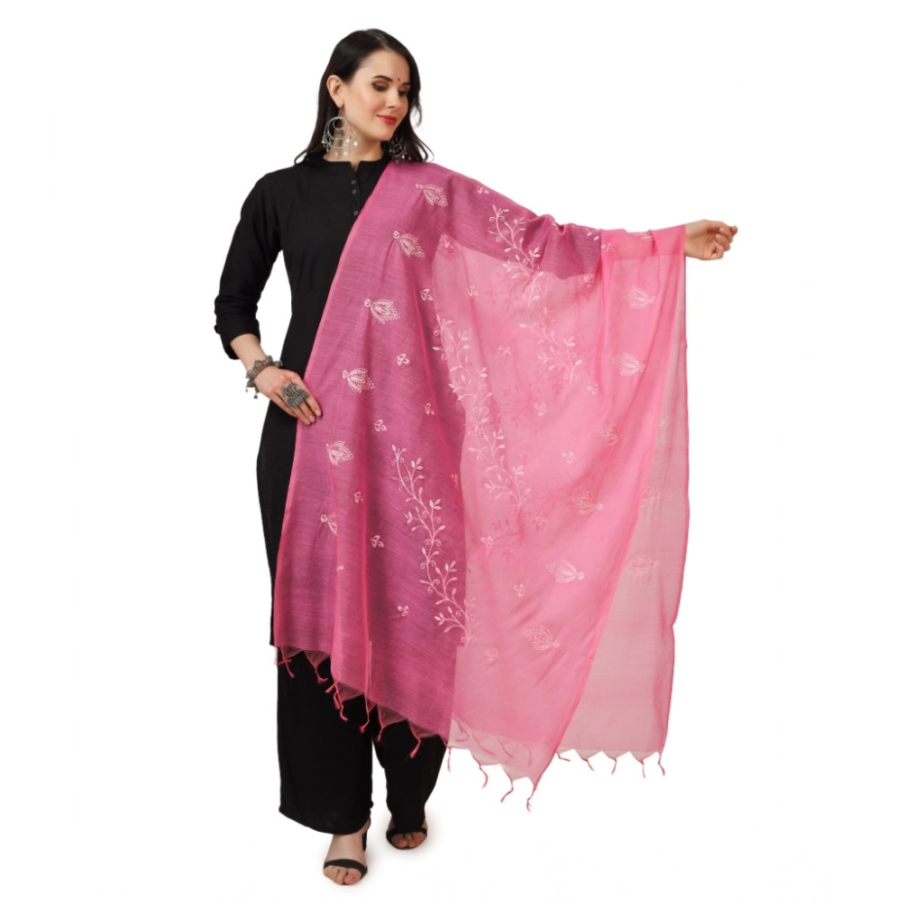 Women's Cotton Embroidered Dupatta (Pink, Length:?2.25 to 2.50 Mtr)