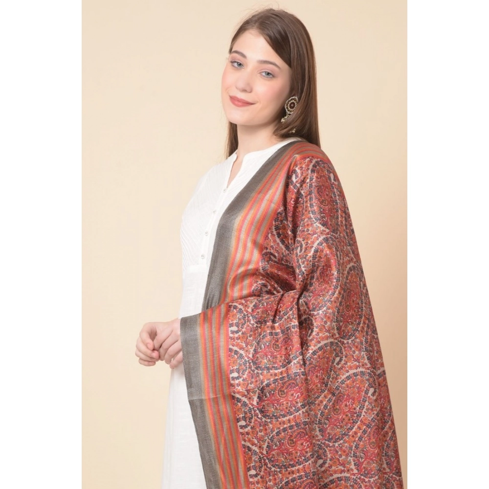 Generic Women's Art Silk Printed Dupatta (Orange, Length: 2.25 to 2.50 Mtr) - Image 3