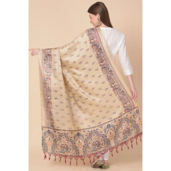 Generic Women's Art Silk Printed Dupatta (Gold, Length: 2.25 to 2.50 Mtr) - Image 5