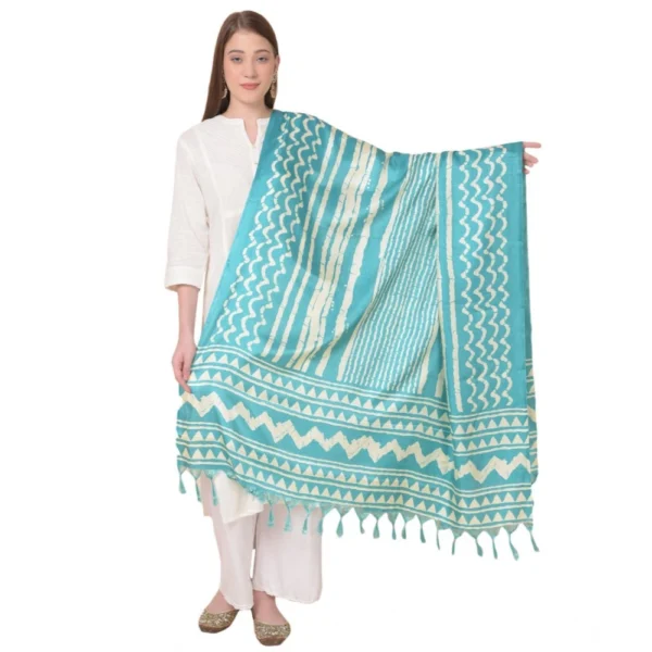 Women's Art Silk Printed Dupatta (Turquoise, Length:?2.25 to 2.50 Mtr)