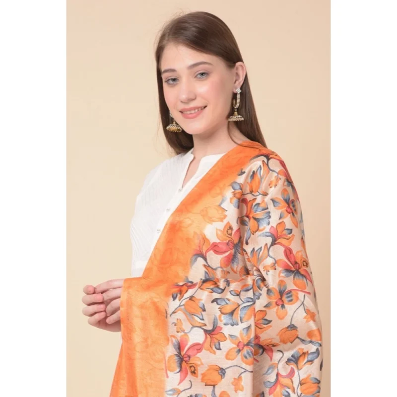 Alternative view of Generic Women's Art Silk Printed Dupatta (Orange, Length: 2.25 to 2.50 Mtr)