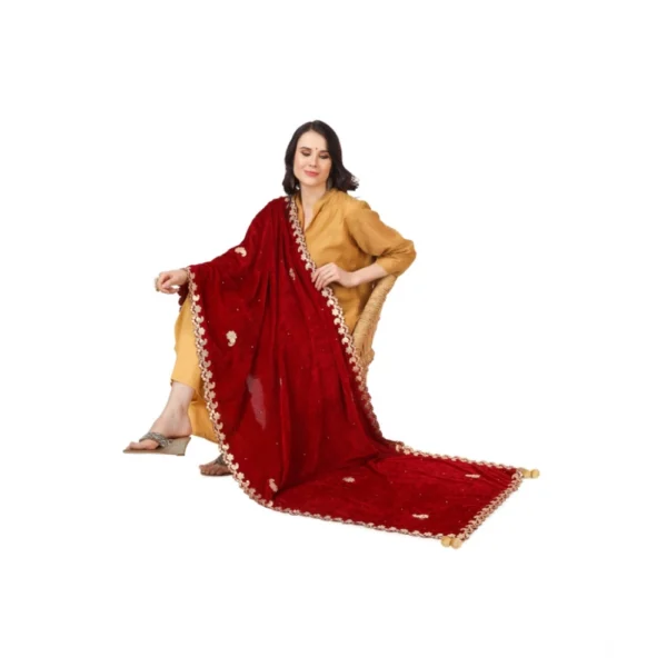 Women's Velvet Gotta Patti Dupatta (Maroon, Length:?2.25 to 2.50 Mtr) - Image 2