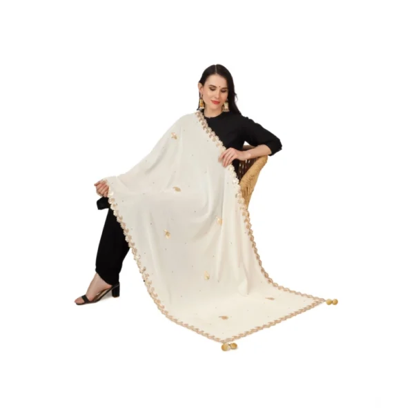 Generic Women's Velvet Gotta Patti Dupatta (Off White, Length: 2.25 to 2.50 Mtr) - Image 2