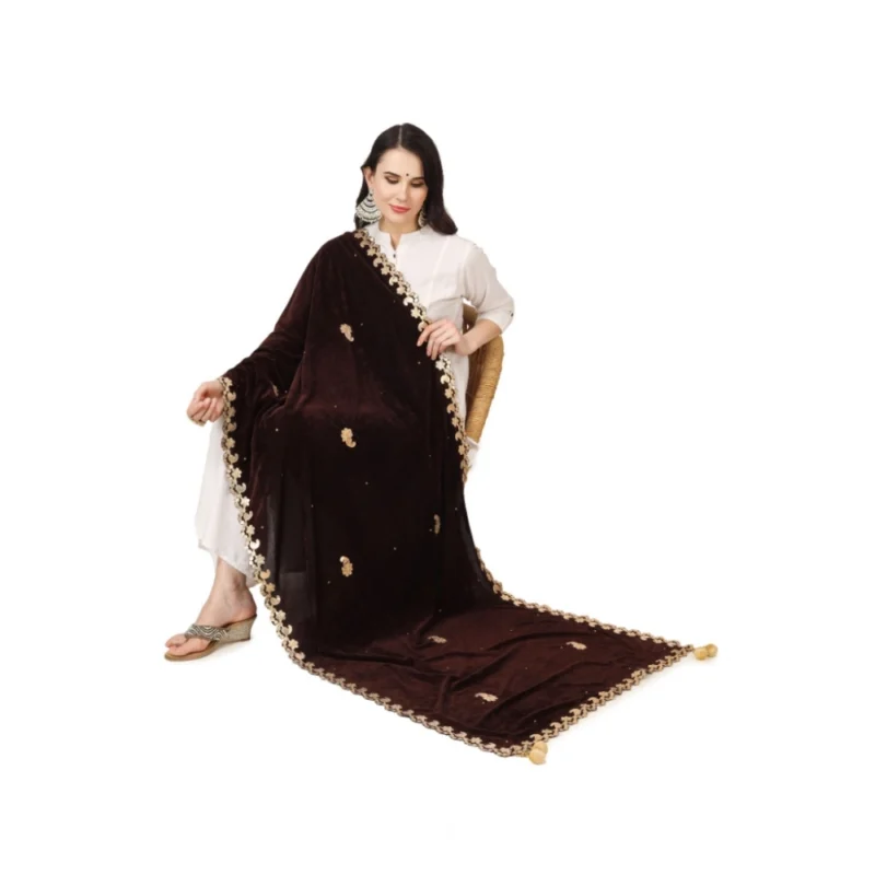 Alternative view of Women's Velvet Gotta Patti Dupatta (Brown, Length: 2.25 to 2.50 Mtr)