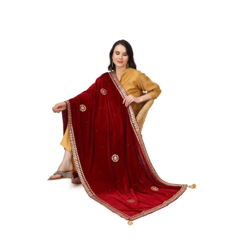 Alternative view of Women's Velvet Gotta Patti Dupatta (Maroon, Length: 2.25 to 2.50 Mtr)