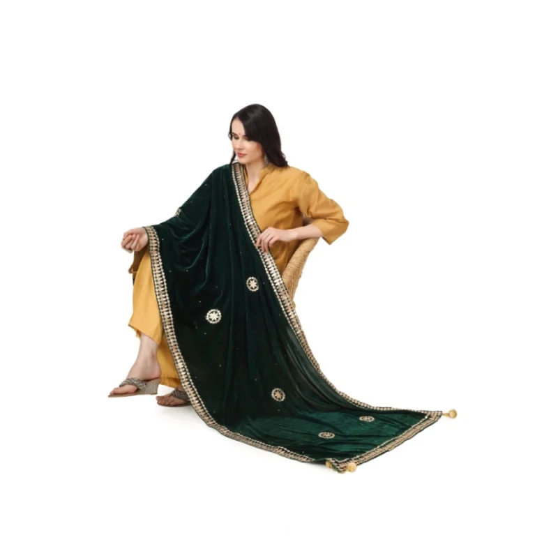 Alternative view of Generic Women's Velvet Gotta Patti Dupatta (Green, Length: 2.25 to 2.50 Mtr)