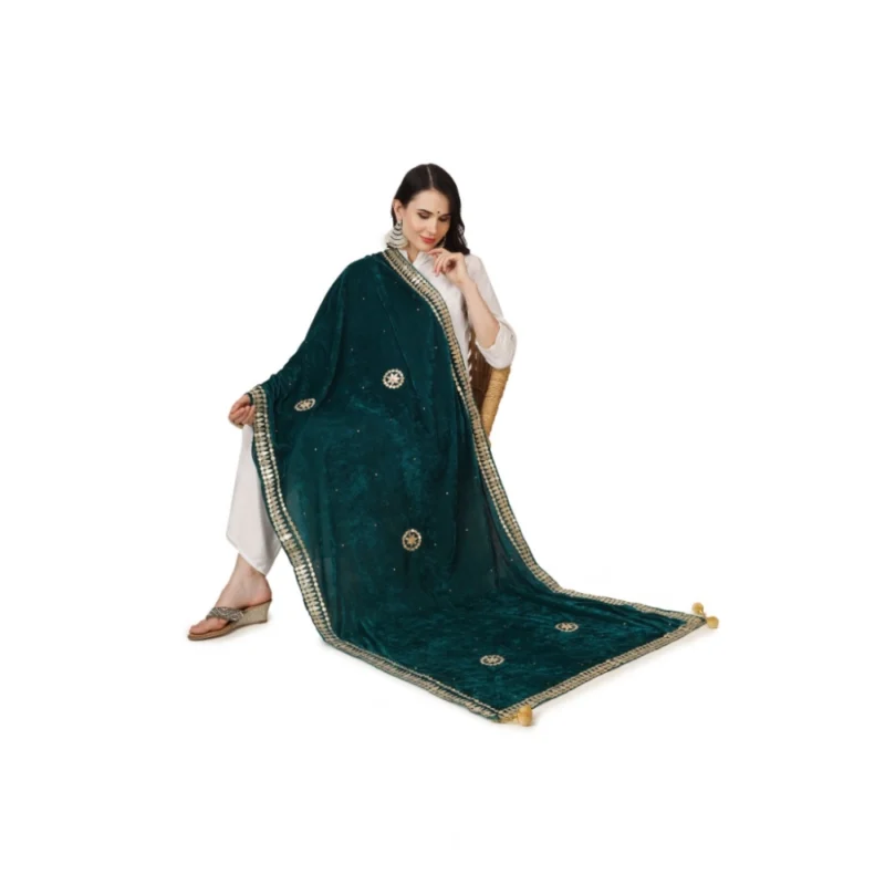 Alternative view of Women's Velvet Gotta Patti Dupatta (Dark Green, Length: 2.25 to 2.50 Mtr)