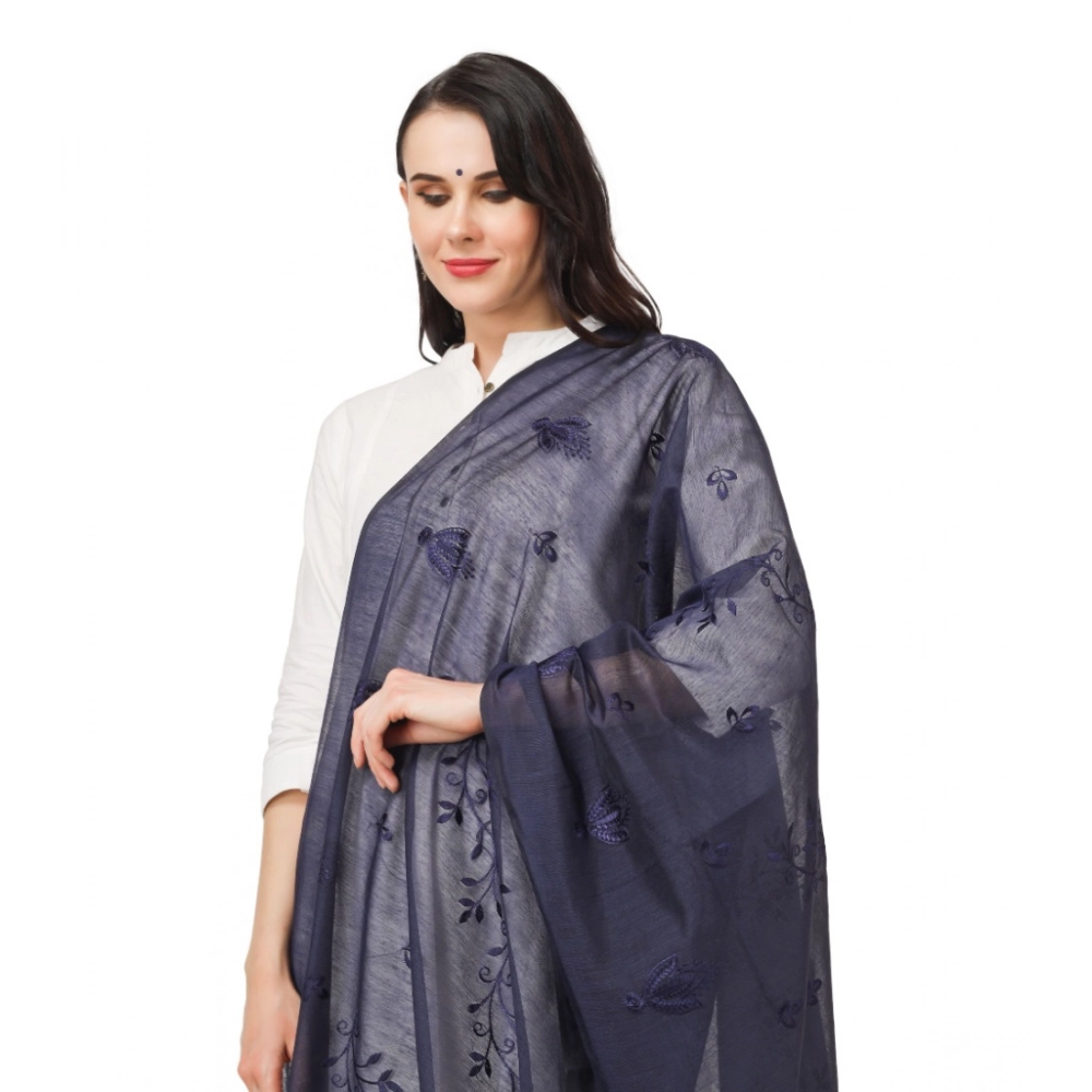 Generic Women's Cotton Embroidered Dupatta (Dark Blue, Length: 2.25 to 2.50 Mtr) - Image 4