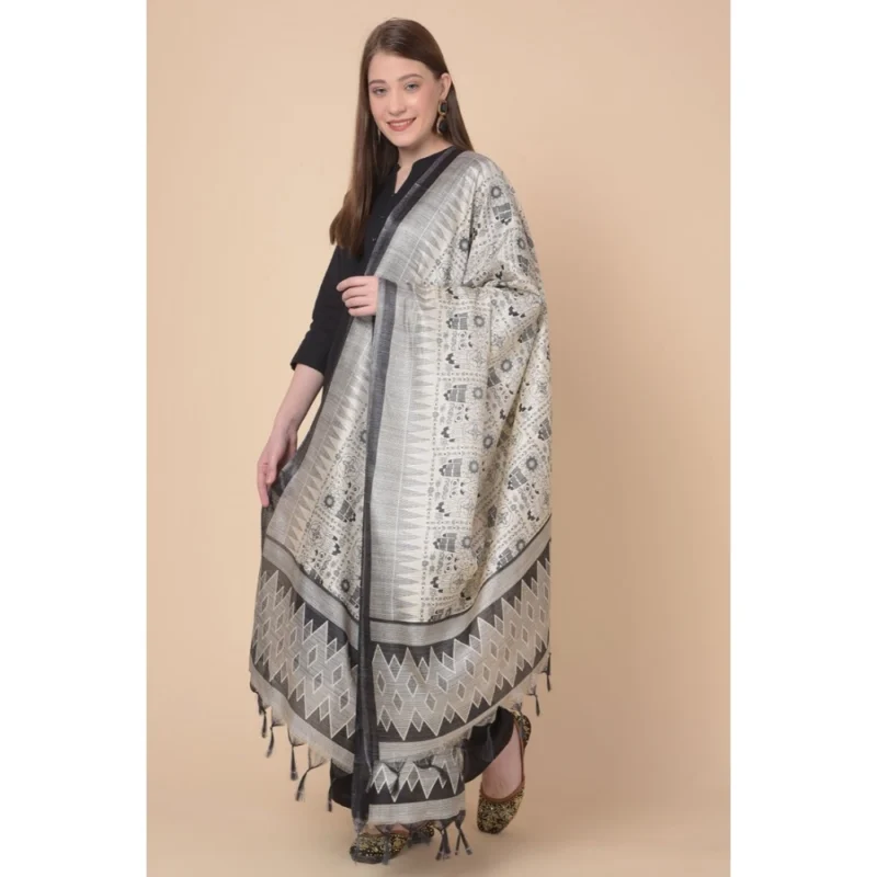 Alternative view of Generic Women's Art Silk Printed Dupatta (Black, Length: 2.25 to 2.50 Mtr)