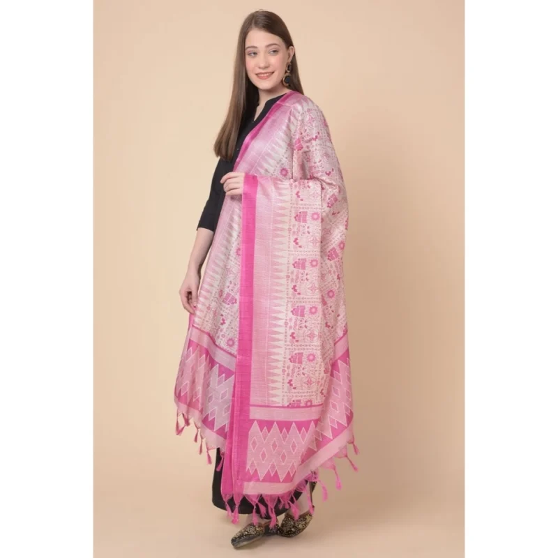 Alternative view of Generic Women's Art Silk Printed Dupatta (Pink, Length: 2.25 to 2.50 Mtr)