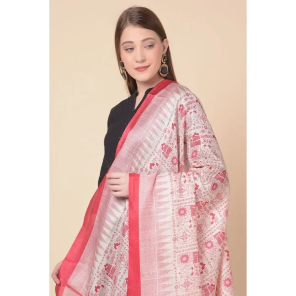 Generic Women's Art Silk Printed Dupatta (Red, Length: 2.25 to 2.50 Mtr) - Image 3