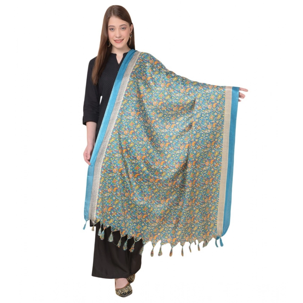 Generic Women's Art Silk Printed Dupatta (Turquoise, Length: 2.25 to 2.50 Mtr)