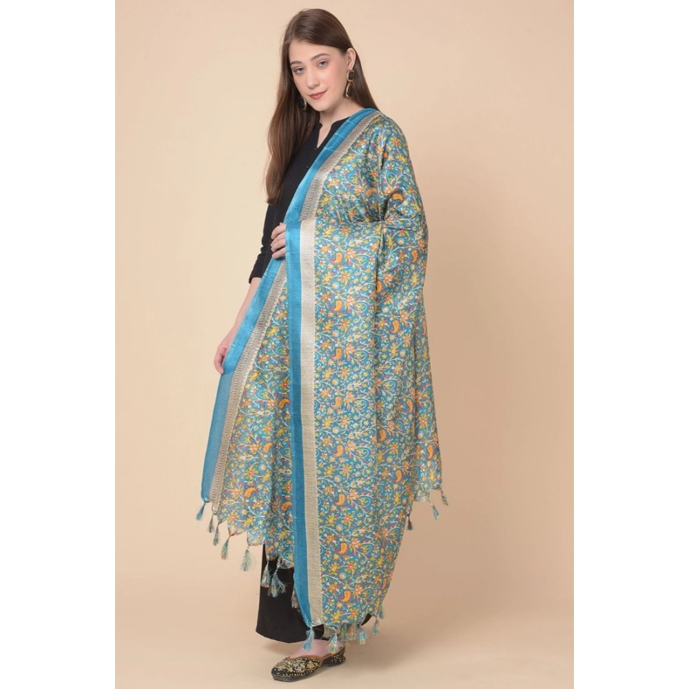 Generic Women's Art Silk Printed Dupatta (Turquoise, Length: 2.25 to 2.50 Mtr) - Image 4