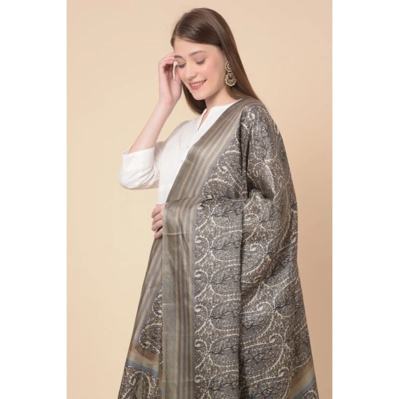 Alternative view of Generic Women's Art Silk Printed Dupatta (Grey, Length: 2.25 to 2.50 Mtr)