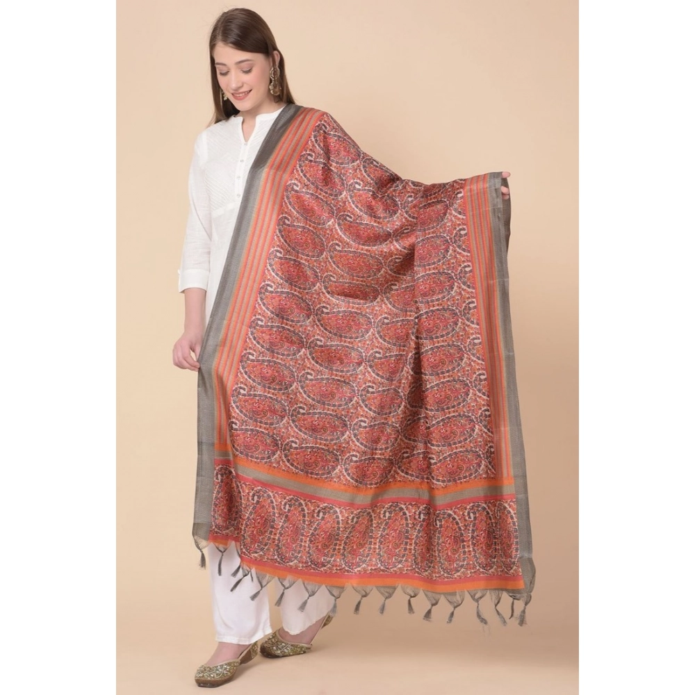 Generic Women's Art Silk Printed Dupatta (Orange, Length: 2.25 to 2.50 Mtr) - Image 5