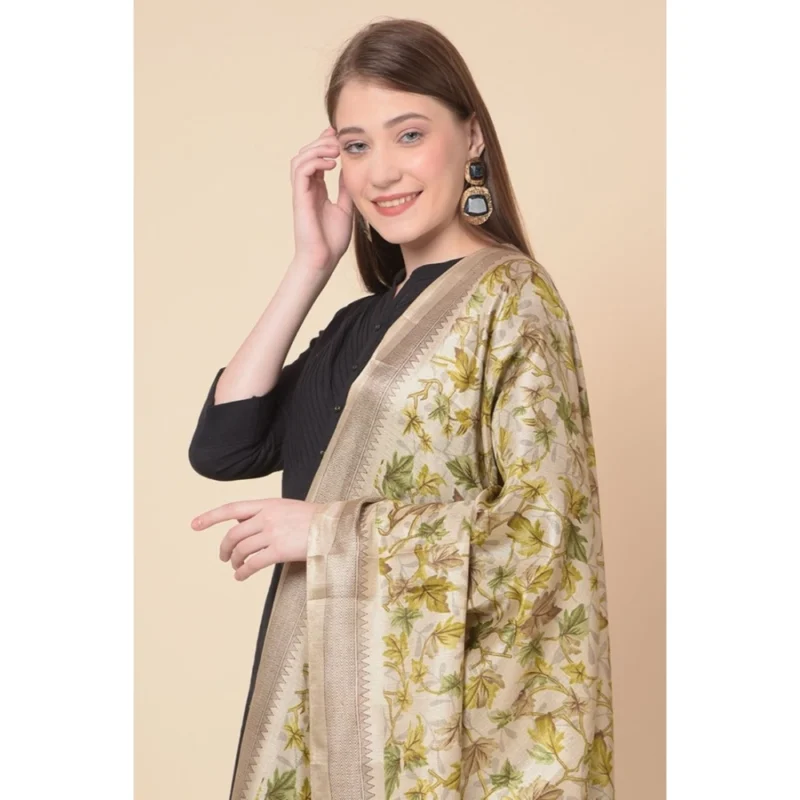 Alternative view of Generic Women's Art Silk Printed Dupatta (Gold, Length: 2.25 to 2.50 Mtr)