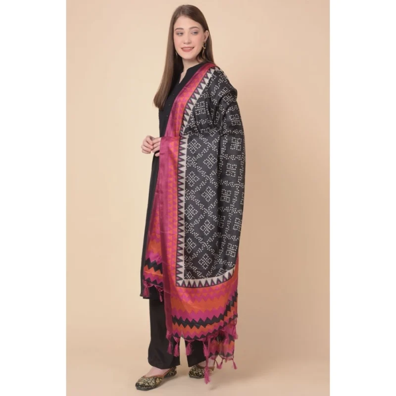 Alternative view of Generic Women's Art Silk Printed Dupatta (Black, Length: 2.25 to 2.50 Mtr)