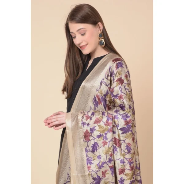 Generic Women's Art Silk Printed Dupatta (Gold, Length: 2.25 to 2.50 Mtr) - Image 2