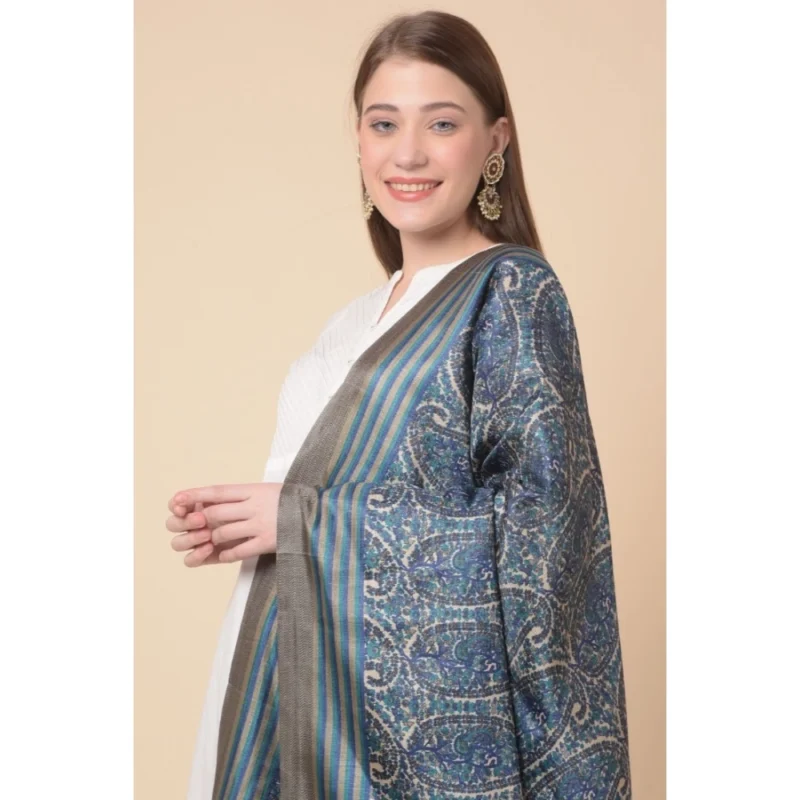 Alternative view of Generic Women's Art Silk Printed Dupatta (Blue, Length: 2.25 to 2.50 Mtr)