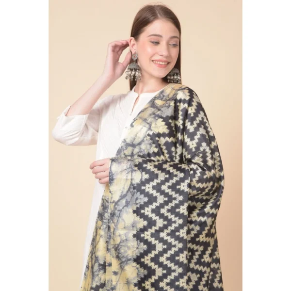 Generic Women's Art Silk Printed Dupatta (Black, Length: 2.25 to 2.50 Mtr) - Image 3