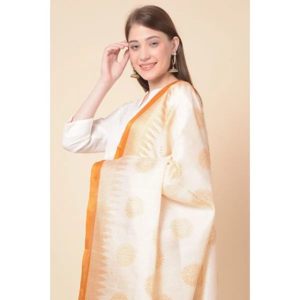 Generic Women's Art Silk Printed Dupatta (Orange, Length: 2.25 to 2.50 Mtr) - Image 3