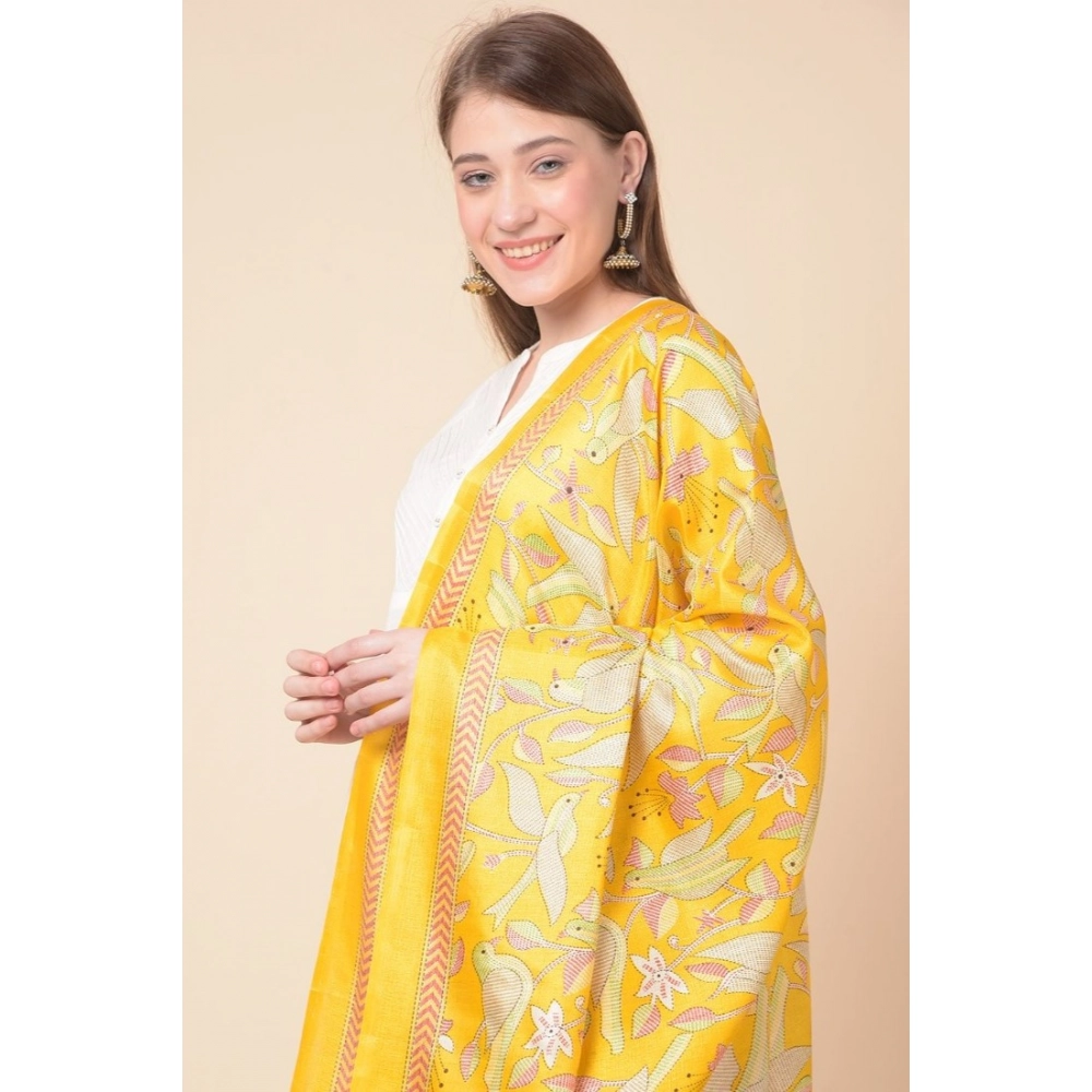 Women's Art Silk Printed Dupatta (Yellow, Length: 2.25 to 2.50 Mtr) - Image 3
