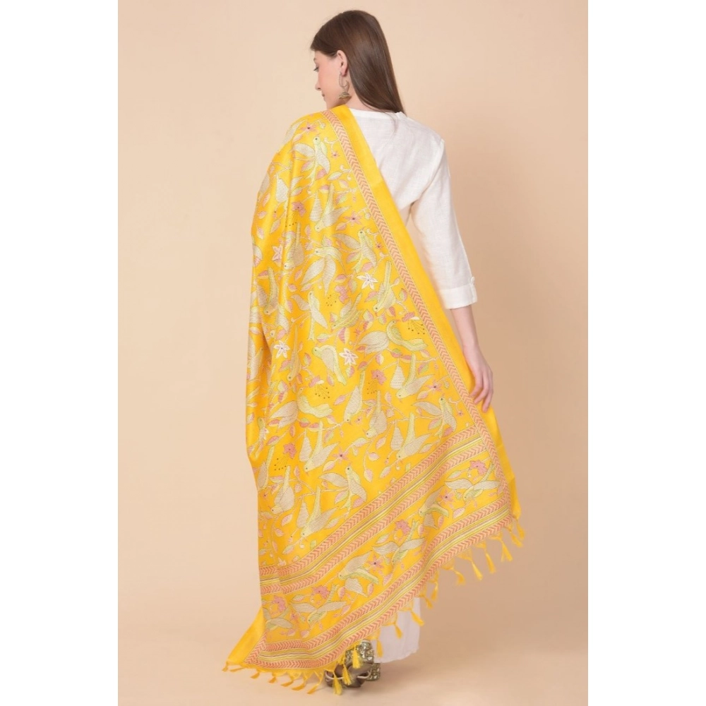 Women's Art Silk Printed Dupatta (Yellow, Length: 2.25 to 2.50 Mtr) - Image 5