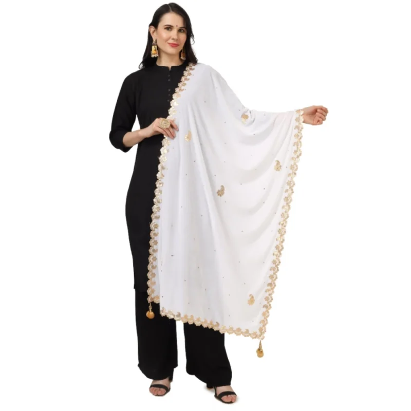 Women's Velvet Gotta Patti Dupatta (White, Length:?2.25 to 2.50 Mtr)