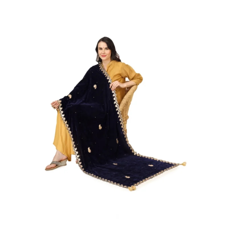 Alternative view of Generic Women's Velvet Gotta Patti Dupatta (Blue, Length: 2.25 to 2.50 Mtr)