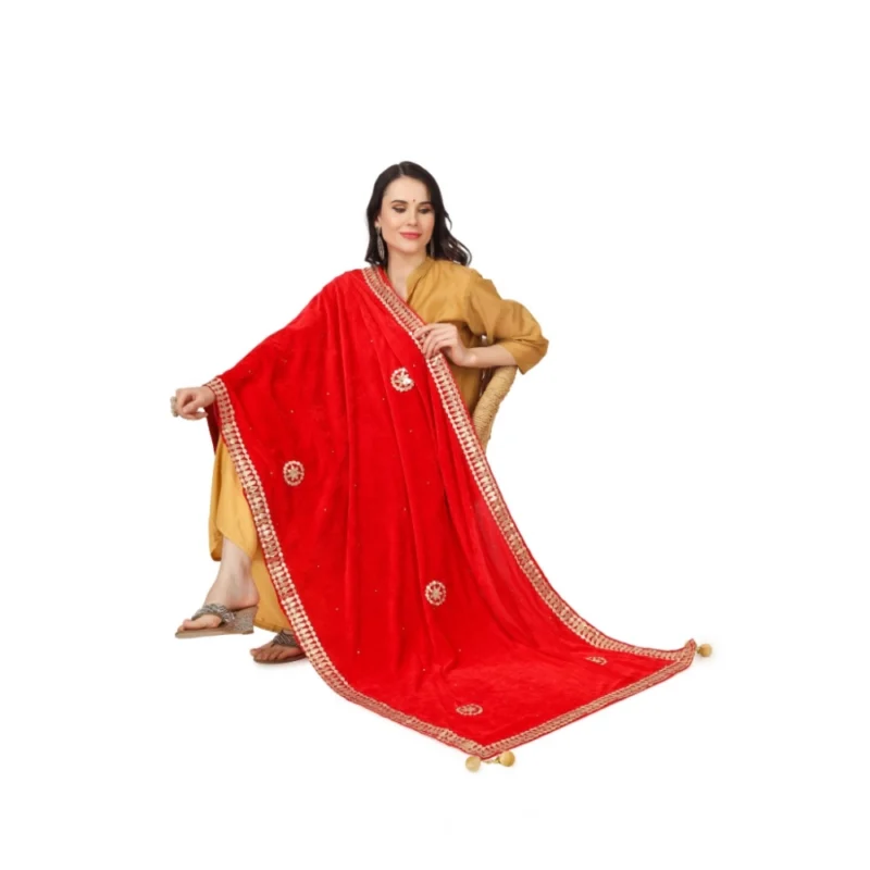 Alternative view of Generic Women's Velvet Gotta Patti Dupatta (Red, Length: 2.25 to 2.50 Mtr)