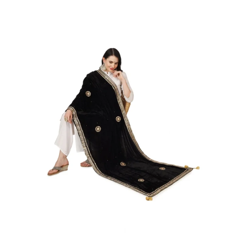 Alternative view of Generic Women's Velvet Gotta Patti Dupatta (Black, Length: 2.25 to 2.50 Mtr)