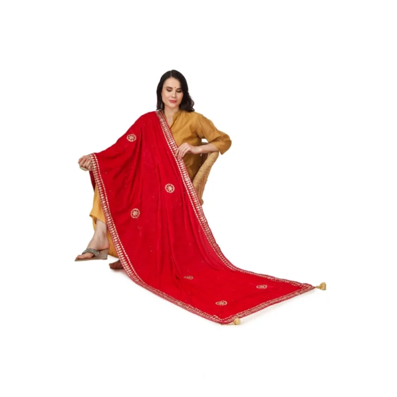 Alternative view of Generic Women's Velvet Gotta Patti Dupatta (Pink, Length: 2.25 to 2.50 Mtr)