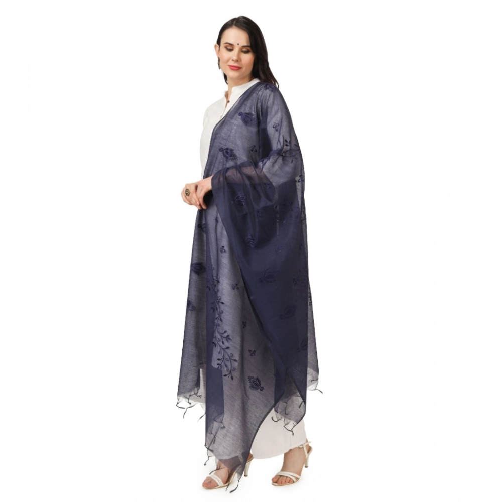 Generic Women's Cotton Embroidered Dupatta (Dark Blue, Length: 2.25 to 2.50 Mtr) - Image 5