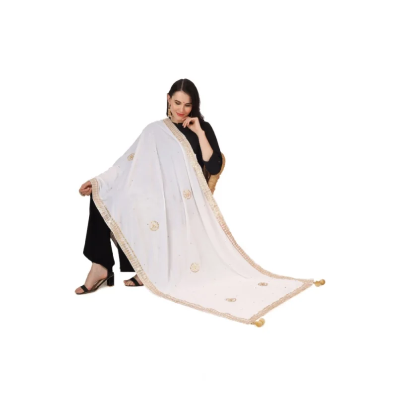 Alternative view of Generic Women's Velvet Gotta Patti Dupatta (White, Length: 2.25 to 2.50 Mtr)