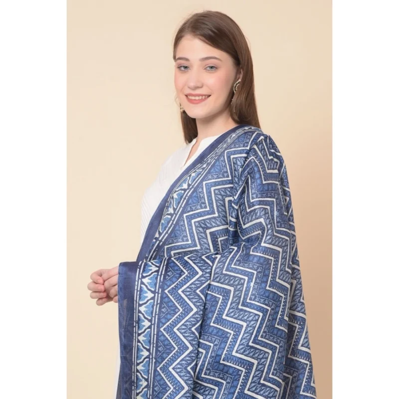 Alternative view of Generic Women's Art Silk Printed Dupatta (Blue, Length: 2.25 to 2.50 Mtr)