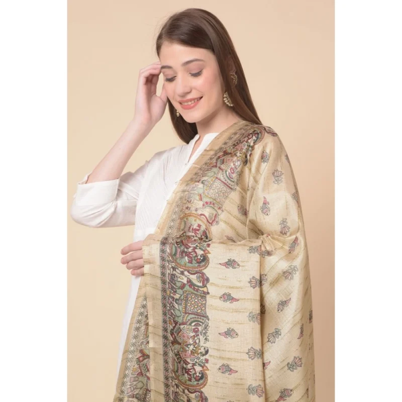 Alternative view of Generic Women's Art Silk Printed Dupatta (Gold, Length: 2.25 to 2.50 Mtr)
