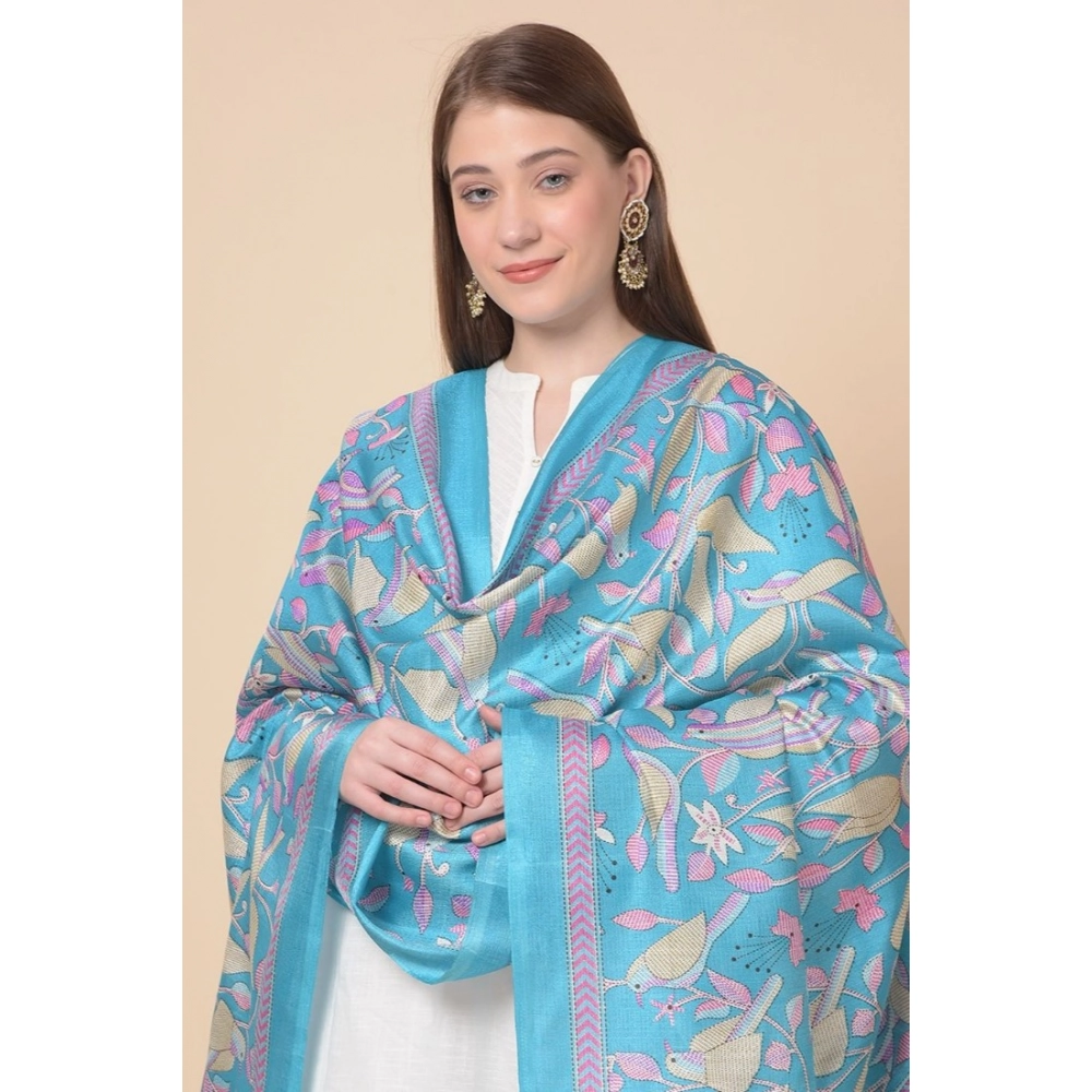 Generic Women's Art Silk Printed Dupatta (Turquoise, Length: 2.25 to 2.50 Mtr) - Image 2