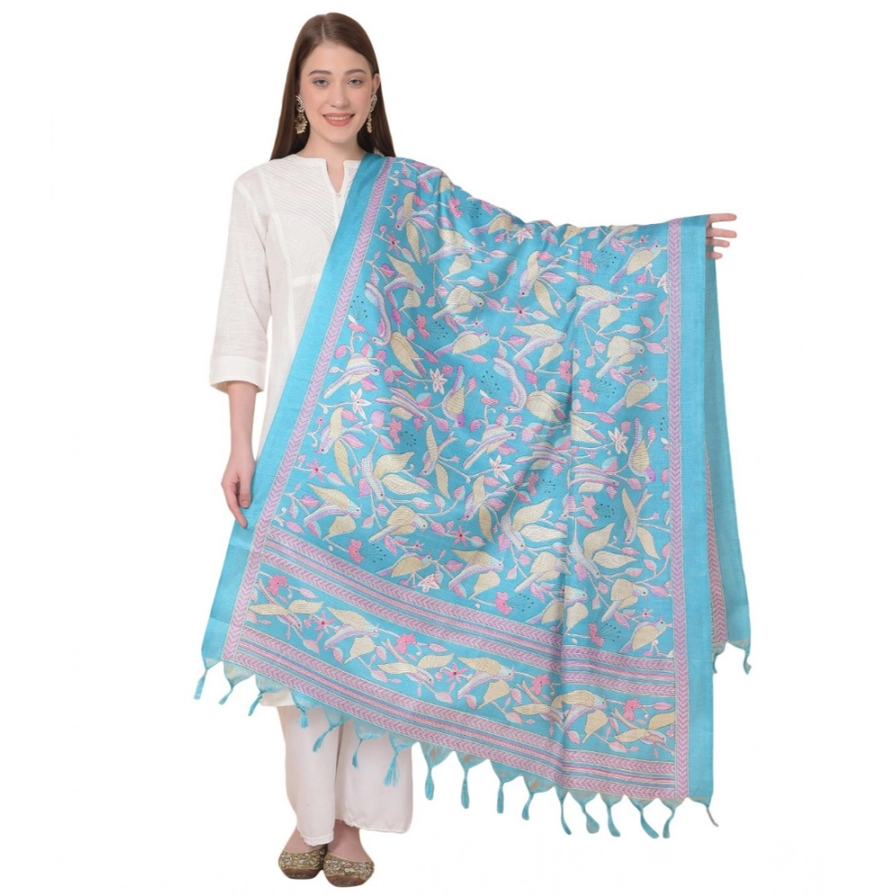 Generic Women's Art Silk Printed Dupatta (Turquoise, Length: 2.25 to 2.50 Mtr)