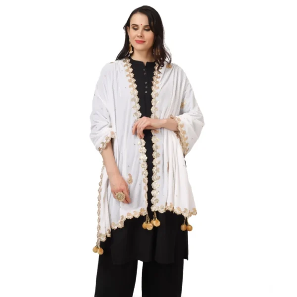 Women's Velvet Gotta Patti Dupatta (White, Length:?2.25 to 2.50 Mtr) - Image 3