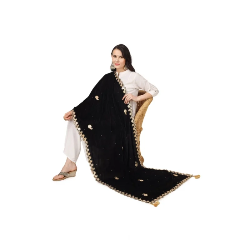 Alternative view of Women's Velvet Gotta Patti Dupatta (Black, Length: 2.25 to 2.50 Mtr)