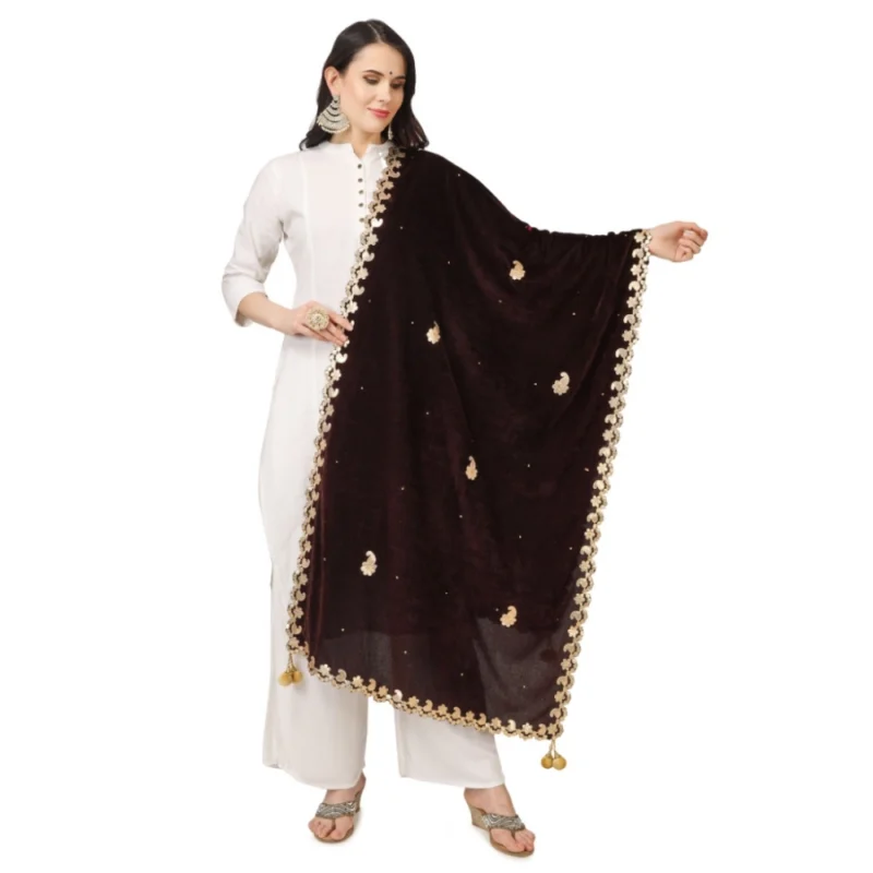 Women's Velvet Gotta Patti Dupatta (Brown, Length: 2.25 to 2.50 Mtr)