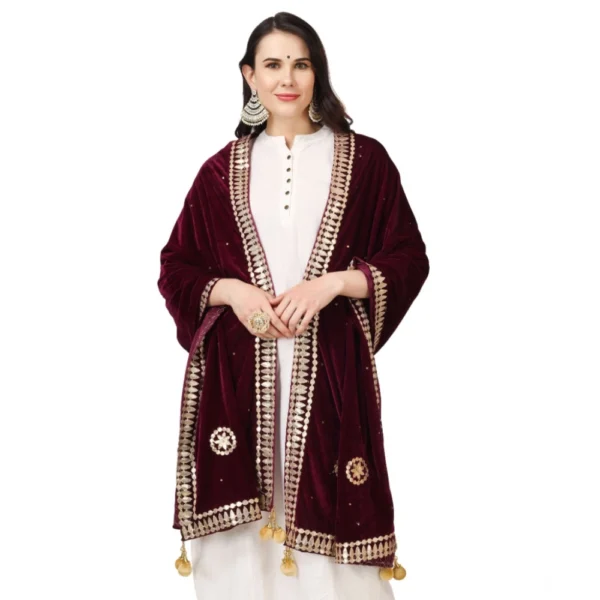 Generic Women's Velvet Gotta Patti Dupatta (Purple, Length: 2.25 to 2.50 Mtr) - Image 3