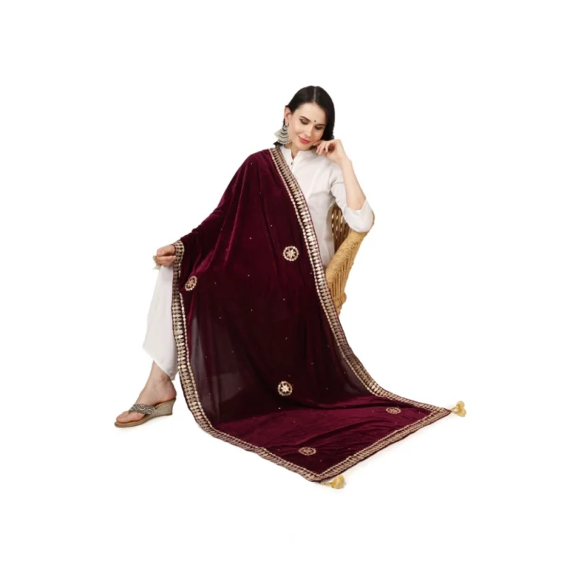 Alternative view of Generic Women's Velvet Gotta Patti Dupatta (Purple, Length: 2.25 to 2.50 Mtr)