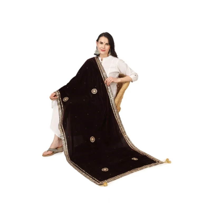 Alternative view of Women's Velvet Gotta Patti Dupatta (Brown, Length: 2.25 to 2.50 Mtr)