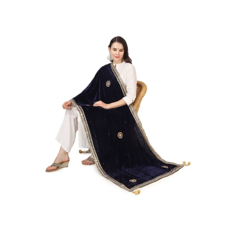Alternative view of Generic Women's Velvet Gotta Patti Dupatta (Blue, Length: 2.25 to 2.50 Mtr)