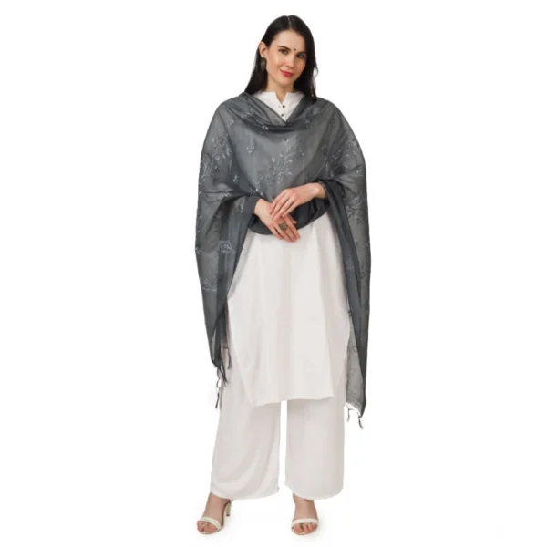 Generic Women's Cotton Embroidered Dupatta (Grey, Length: 2.25 to 2.50 Mtr) - Image 2