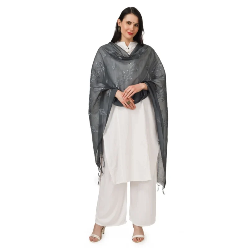 Alternative view of Generic Women's Cotton Embroidered Dupatta (Grey, Length: 2.25 to 2.50 Mtr)
