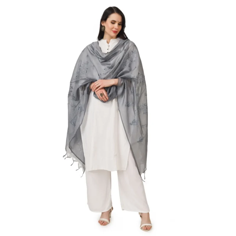 Alternative view of Generic Women's Cotton Embroidered Dupatta (Grey, Length: 2.25 to 2.50 Mtr)
