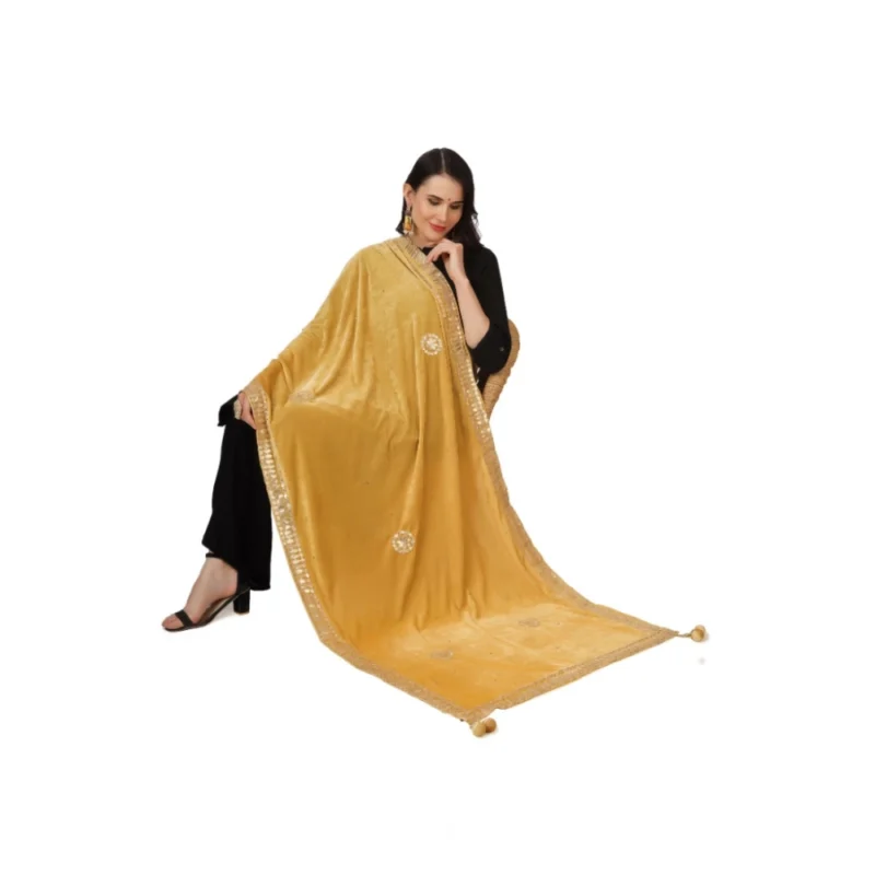 Alternative view of Women's Velvet Gotta Patti Dupatta (Yellow, Length: 2.25 to 2.50 Mtr)