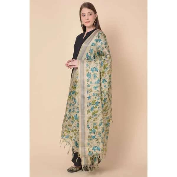 Generic Women's Art Silk Printed Dupatta (Gold, Length: 2.25 to 2.50 Mtr) - Image 3